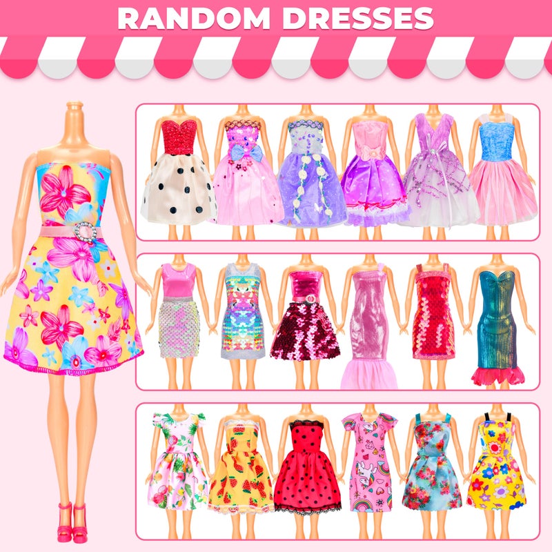 Bymore ï»¿195 Pcs Doll Clothes and Accessories Kit, Include Princess Gowns, Fashion Skirt, Slip Dresses, Tops, Pants, Bikini Swimsuits, Shoes, Crowns, Necklaces, Glasses, Hangers in Gift Box for 11"-12" Dolls - Image 4